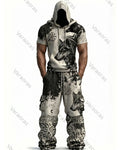 Men's Fashion Viking Contrast Color Embroidered Hoodie & Pants Two-Piece Set 1600