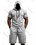 Men's Fashion Viking Rune Print Top & Shorts Two-Piece Set 8632