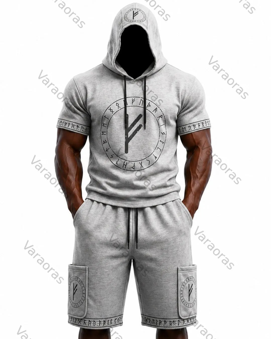 Men's Fashion Viking Rune Print Top & Shorts Two-Piece Set 8632