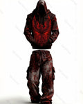 Men's Fashion Viking Contrast Color Embroidered Hoodie & Pants Two-Piece Set 3062