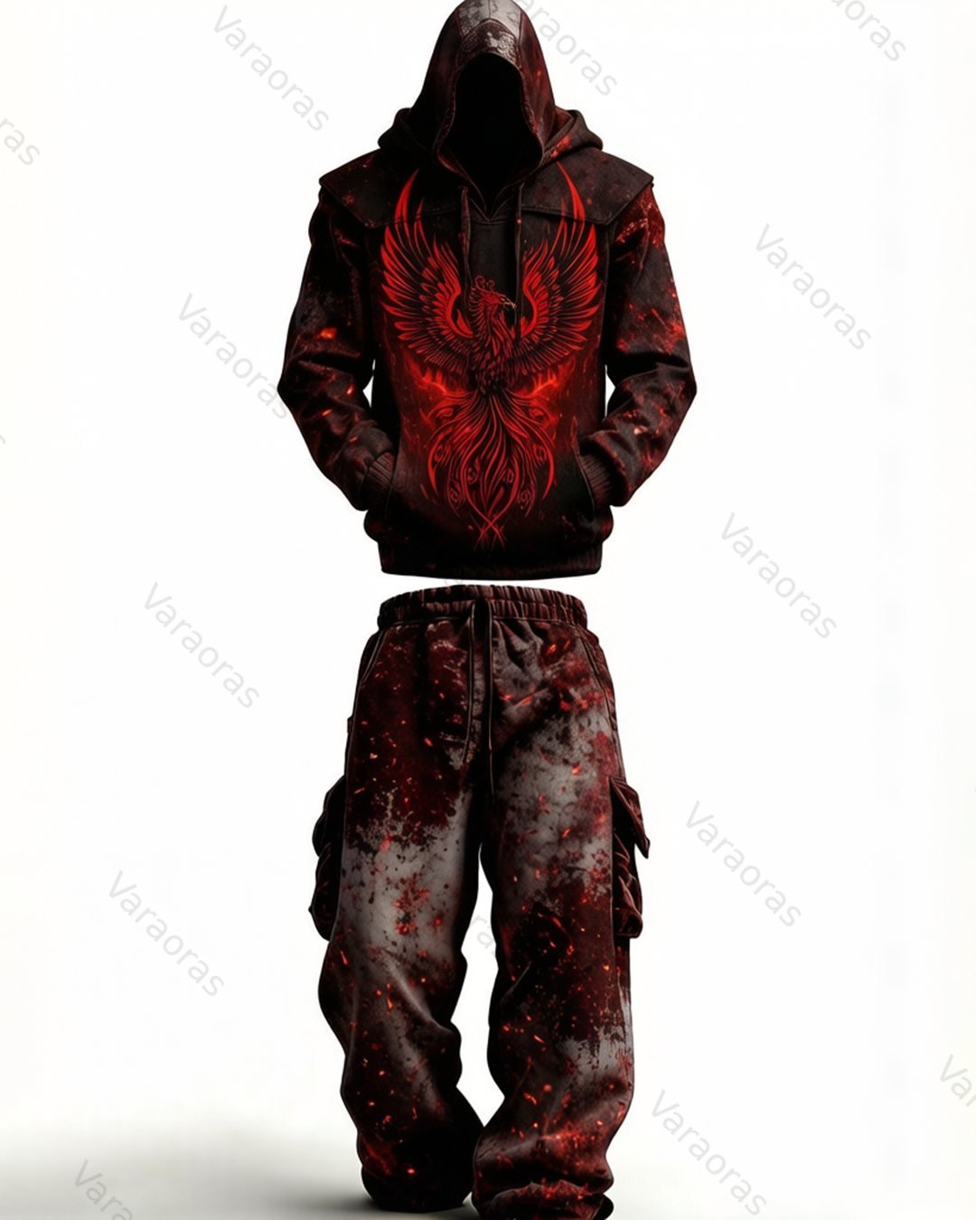 Men's Fashion Viking Contrast Color Embroidered Hoodie & Pants Two-Piece Set 3062