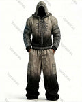 Men's Viking-Style Color-Blocked Knot Embroidered Hoodie and Pants Set 7407