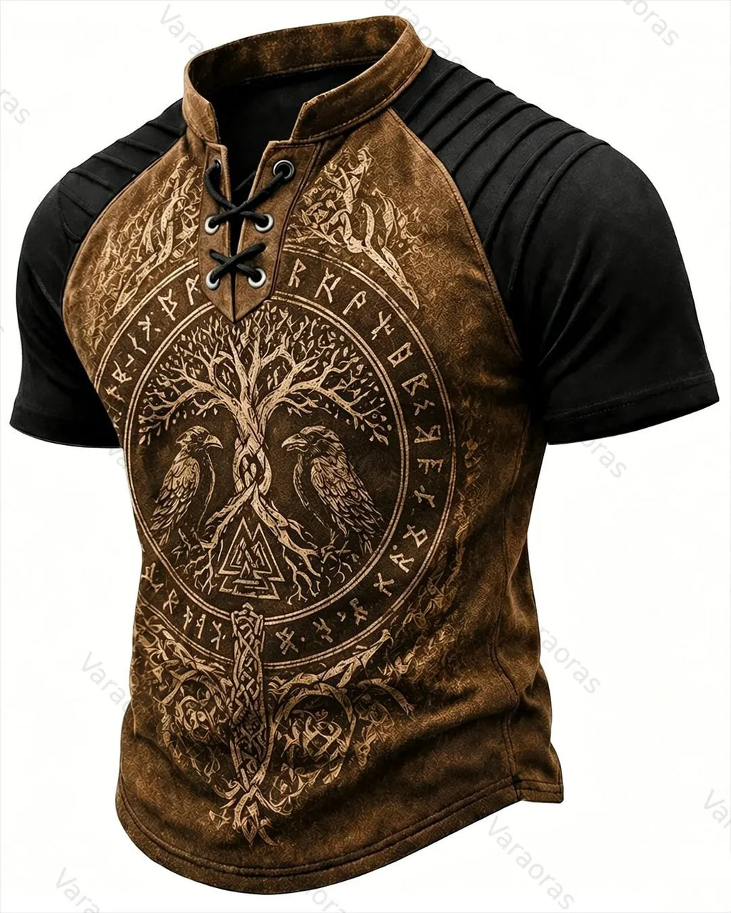 Men's Viking Tree of Life Print Short-Sleeve Henley T-Shirt 4754