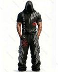 Men's Fashion Viking Contrast Color Embroidered Hoodie & Pants Two-Piece Set 3729