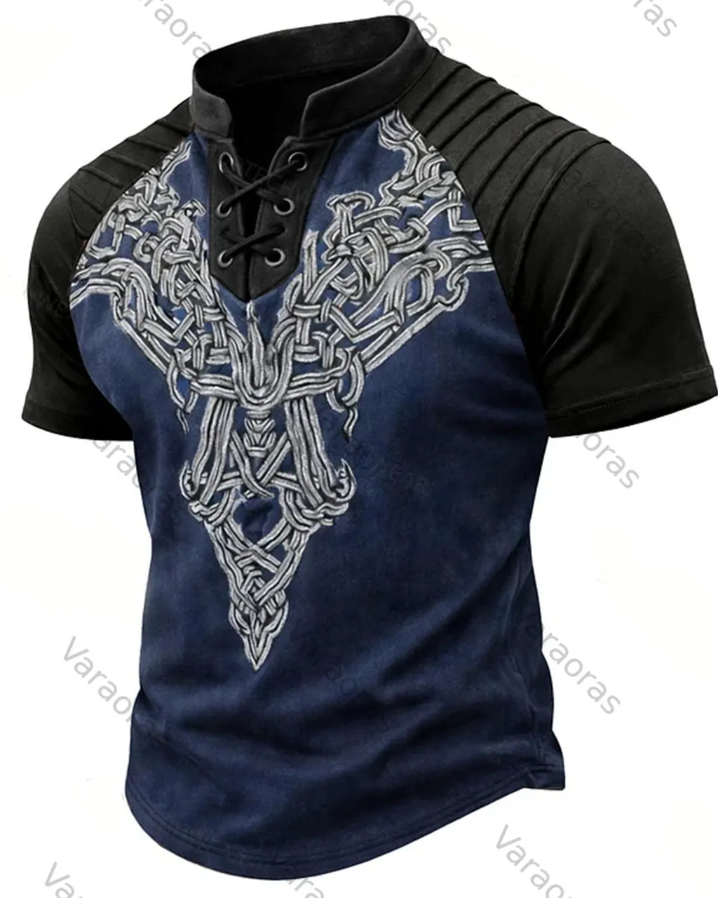 Men's Vintage Viking Celtic Knot Print Short-Sleeve Henley T-Shirt 7768