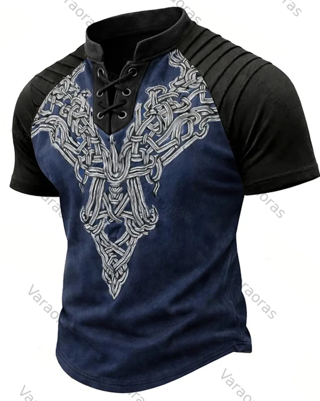 Men's Vintage Viking Celtic Knot Print Short-Sleeve Henley T-Shirt 7768