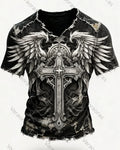 Men's Viking-Style Color-Blocked Embroidered Short-Sleeve T-Shirt 8412