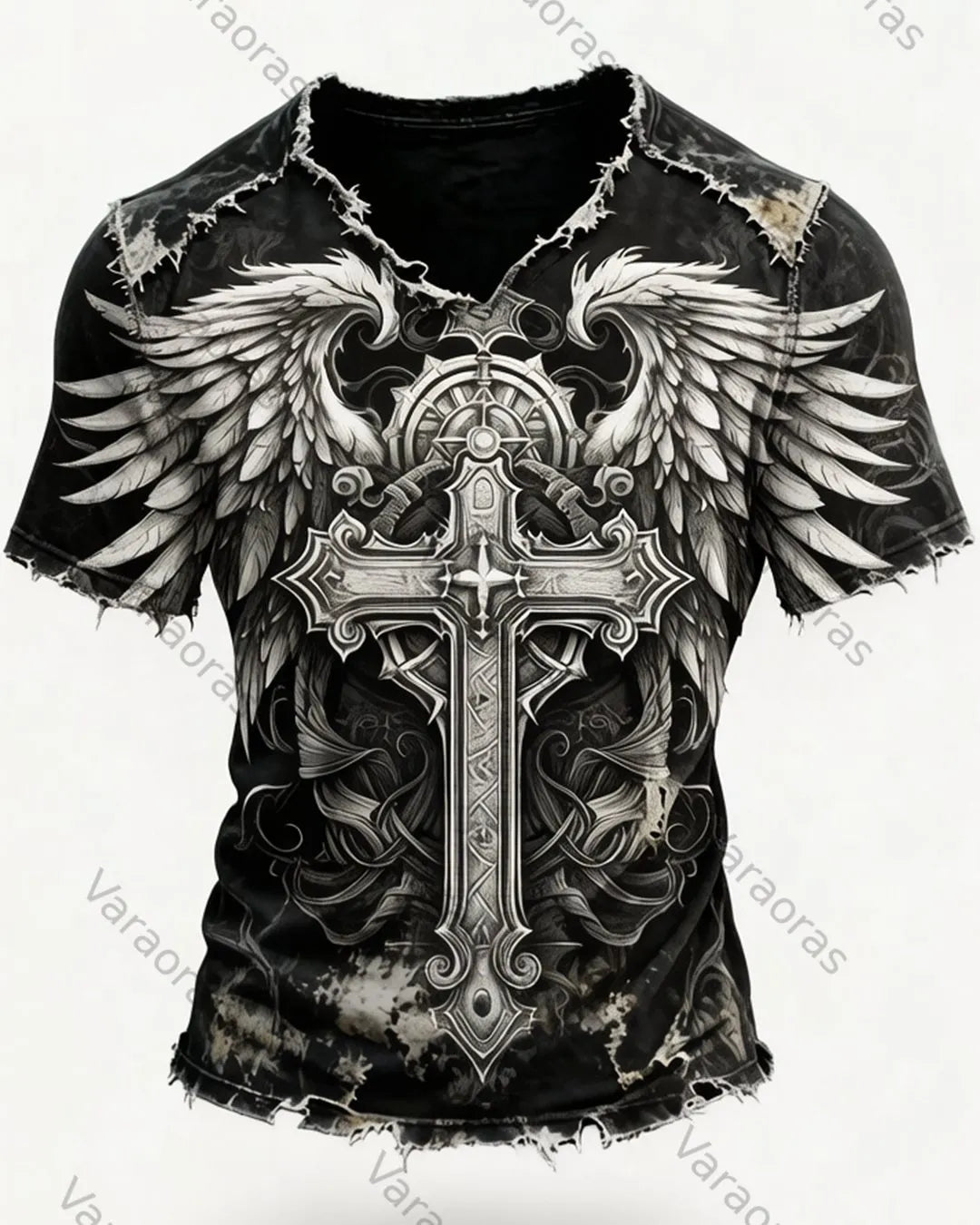 Men's Viking-Style Color-Blocked Embroidered Short-Sleeve T-Shirt 8412