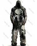 Men's Fashion Skull Contrast Color Embroidered Hoodie & Pants Two-Piece Set 3460