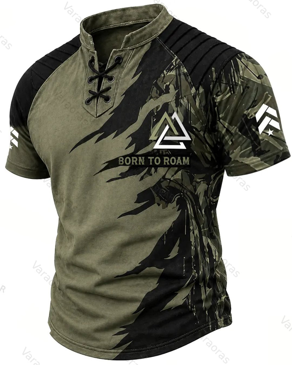 Men's Viking Tactical Distressed Print Short-Sleeve Henley T-Shirt 5617