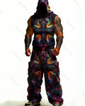 Men's Fashion Cross Embroidered Hooded Sleeveless Top and Pants Two-Piece Set6869