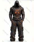Men's Fashion Viking Dragon Embroidered Hoodie & Pants Two-Piece Set 3646
