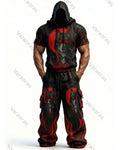 (Short Set) Men's Fashion Viking Contrast Color Embroidered Hoodie & Pants Two-Piece Set 6432