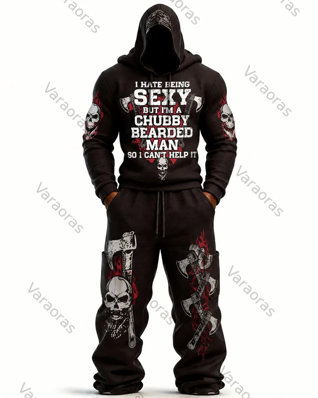 Men's Fashion Skull Print Hoodie & Pants Two-Piece Set 7078