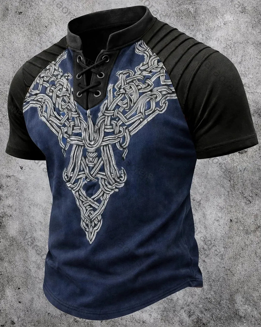 Men's Vintage Viking Celtic Knot Print Short-Sleeve Henley T-Shirt 7768