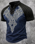 Men's Vintage Viking Celtic Knot Print Short-Sleeve Henley T-Shirt 7768
