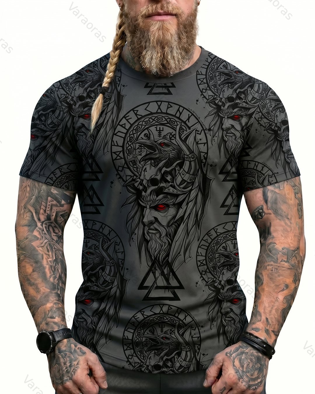 Men's Summer Viking Compass Print Short-Sleeve T-Shirt 1231