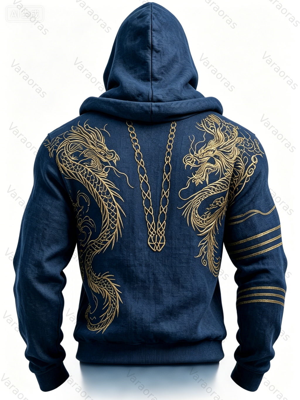 Men's Fashion Viking Contrast Color Embroidered Hoodie & Pants Two-Piece Set 8651