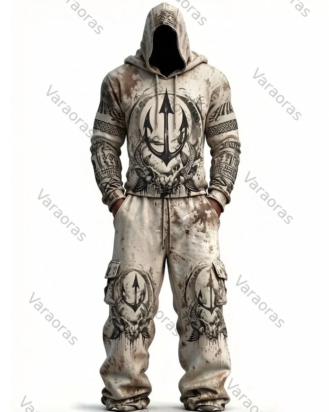 Men's Fashion-Inspired Embroidered Hoodie and Pants Two-Piece Set 8052