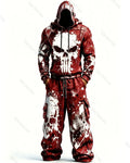 Men's Fashion Skull Contrast Color Embroidered Hoodie & Pants Two-Piece Set 7458