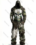 Men's Fashion Skull Contrast Color Embroidered Hoodie & Pants Two-Piece Set 6190