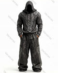 Men's Viking-Style Color-Blocked Knot Embroidered Hoodie and Pants Set 3486