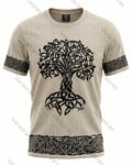 Men's Fashionable Viking Contrast Color Tree of Life Embroidered T-shirt 5581