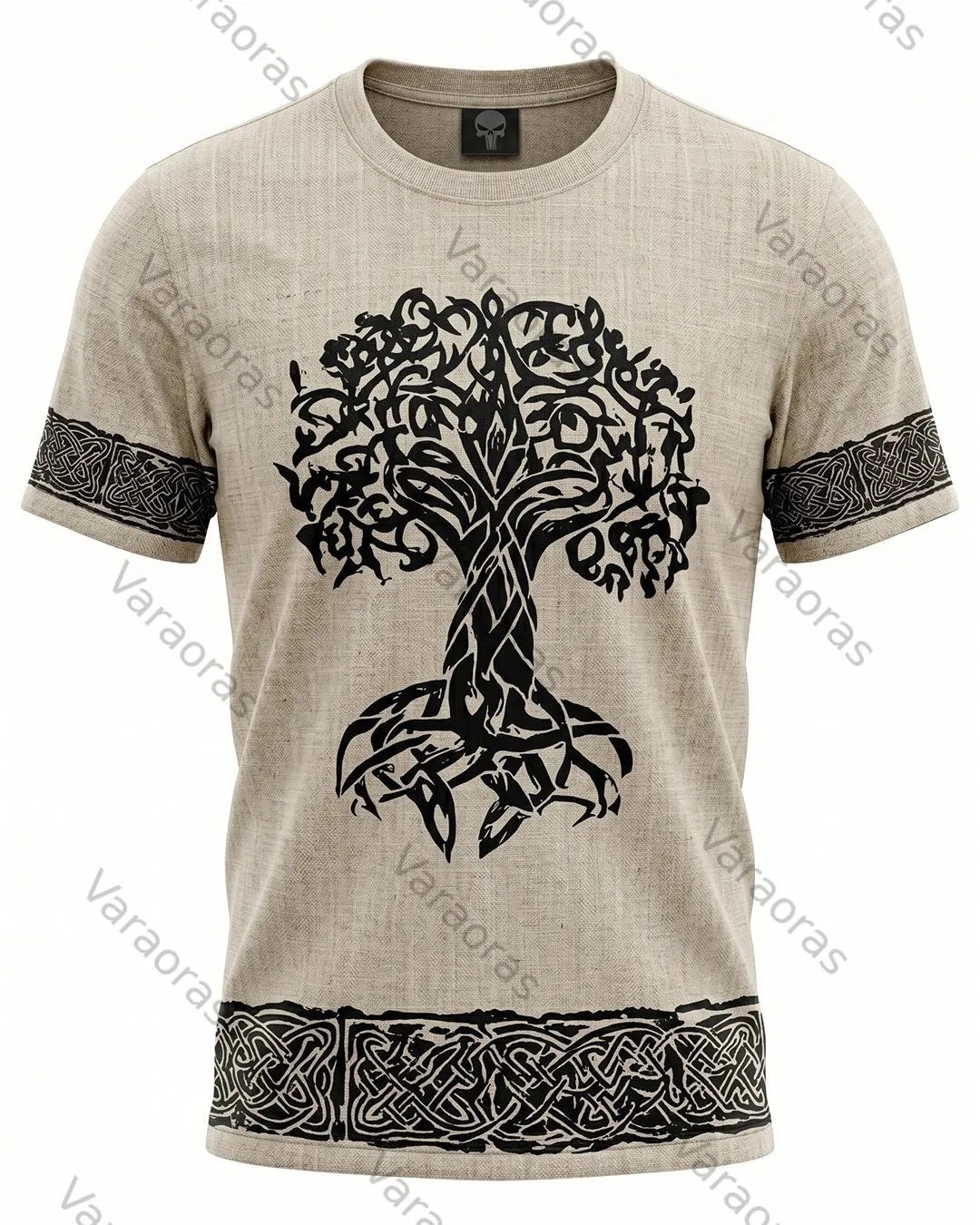 Men's Fashionable Viking Contrast Color Tree of Life Embroidered T-shirt 5581