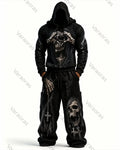 Men's Fashion Skull Print Hoodie & Pants Two-Piece Set 1565