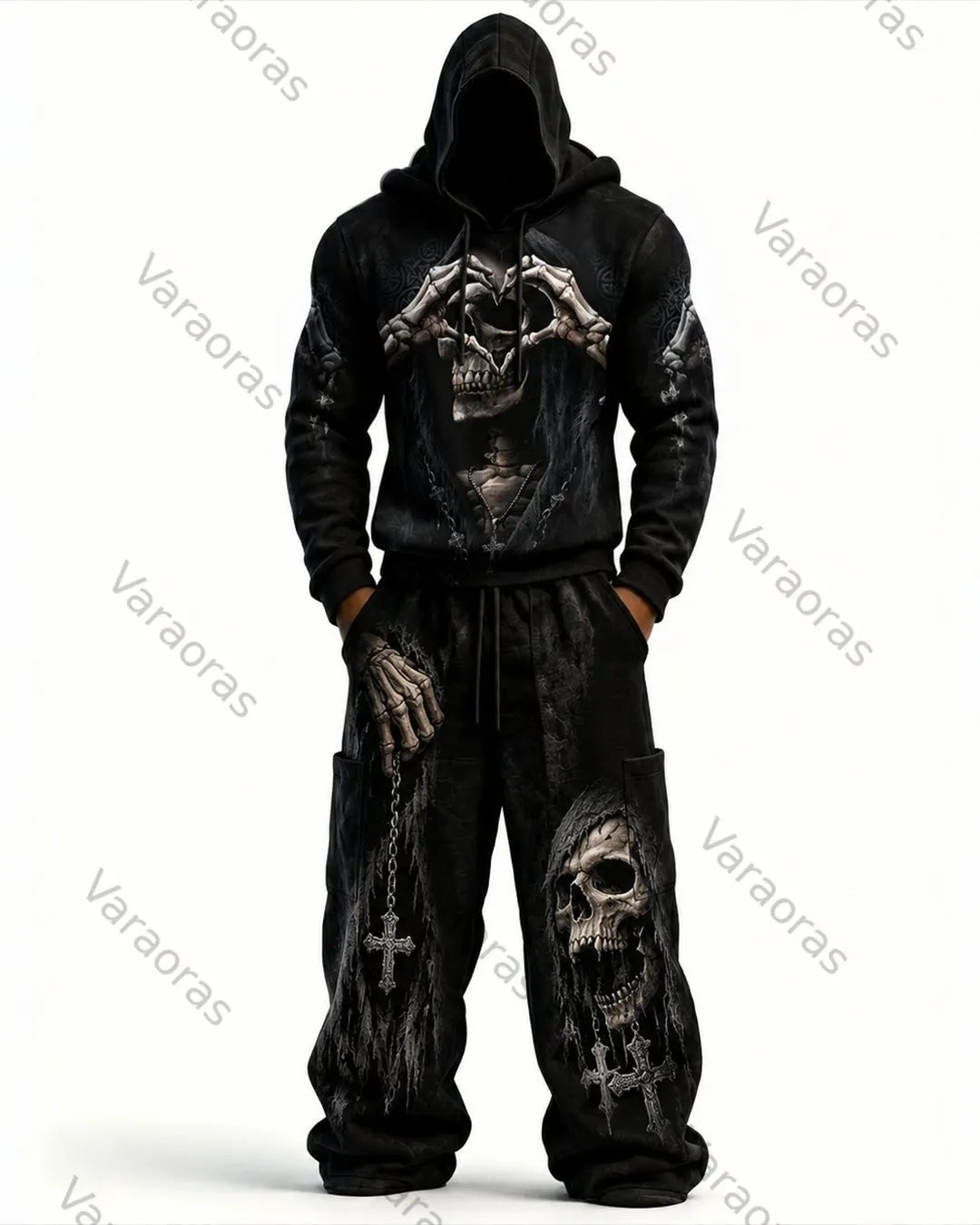 Men's Fashion Skull Print Hoodie & Pants Two-Piece Set 1565