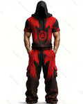 Men's Fashion Viking Contrast Color Embroidered Hoodie & Pants Two-Piece Set 3135
