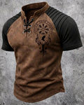 Men's Viking Print Short-Sleeve Henley T-Shirt 2058