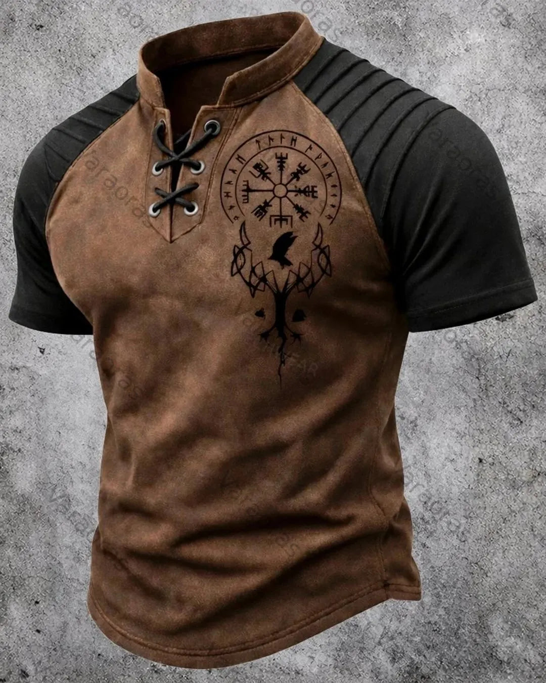 Men's Viking Print Short-Sleeve Henley T-Shirt 2058