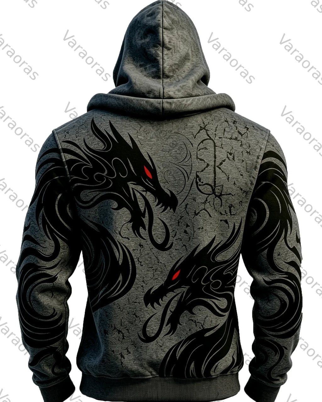 Men's Fashion Ombre Double Dragon Embroidered Hoodie & Pants Two-Piece Set 5209