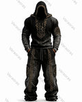 Men's Viking-Style Color-Blocked Knot Embroidered Hoodie and Pants Set 3216