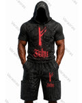 Men's Fashion Viking Rune Print Top & Shorts Two-Piece Set 3651