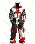 Men's Fashion Contrast Color Cross-Print Embroidered Hoodie & Pants Two-Piece Set 1421