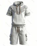 Men's Fashion Viking Embroidered Short-Sleeve Hoodie & Shorts Two-Piece Set 6960