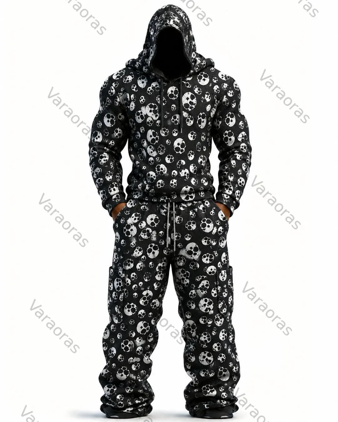 Men's Fashion Skull Print Hoodie & Pants Two-Piece Set 2335