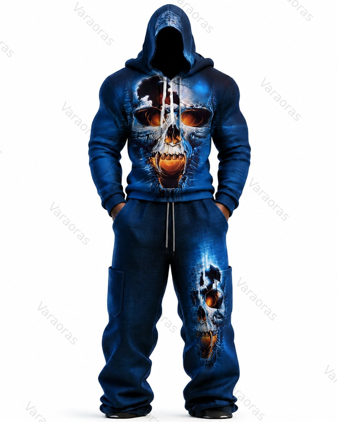 Men's Fashion 3D Skull Print Hoodie & Pants Two-Piece Set 2222