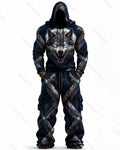 (Short Set) Men's Fashion Viking Contrast Color Embroidered Hoodie & Pants Two-Piece Set 1120