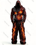 Men's Fashion Skull Contrast Color Embroidered Hoodie & Pants Two-Piece Set 6869