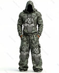 Men's Fashion Skull Contrast Color Embroidered Hoodie & Pants Two-Piece Set 6067