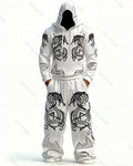 Men's Viking-Style Color-Blocked Knot Embroidered Hoodie and Pants Set 5792