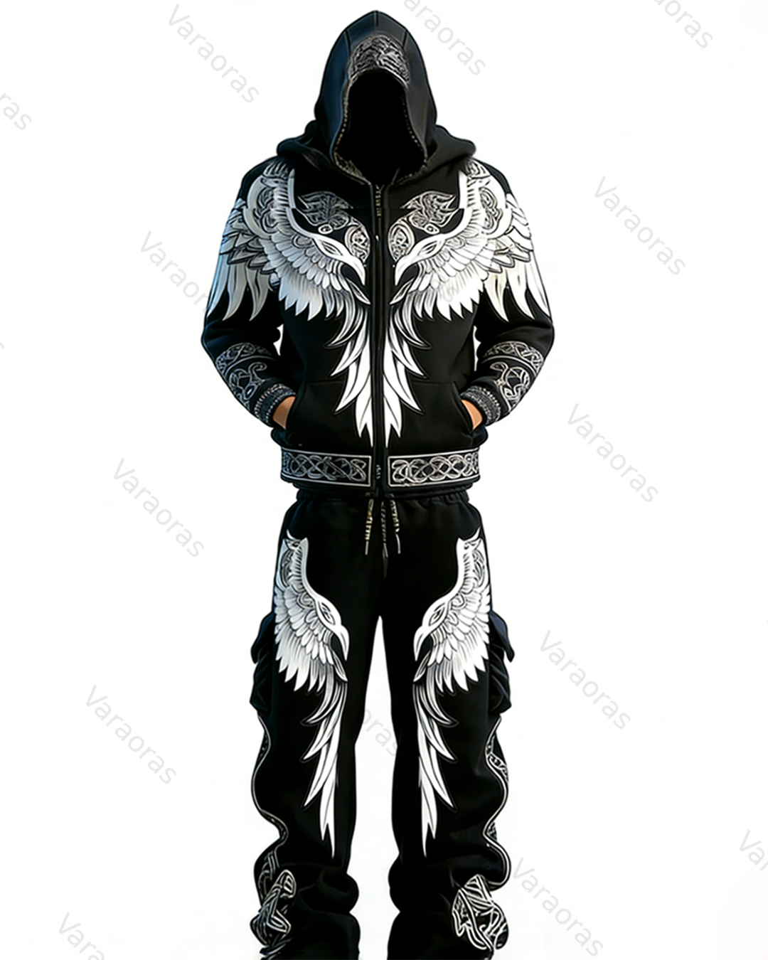 Men's Spring Viking Embroidered Hoodie and Pants Two-Piece Set   4201
