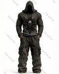 Men's Fashion Contrast Color Skull Embroidered Hoodie & Pants Two-Piece Set 9240