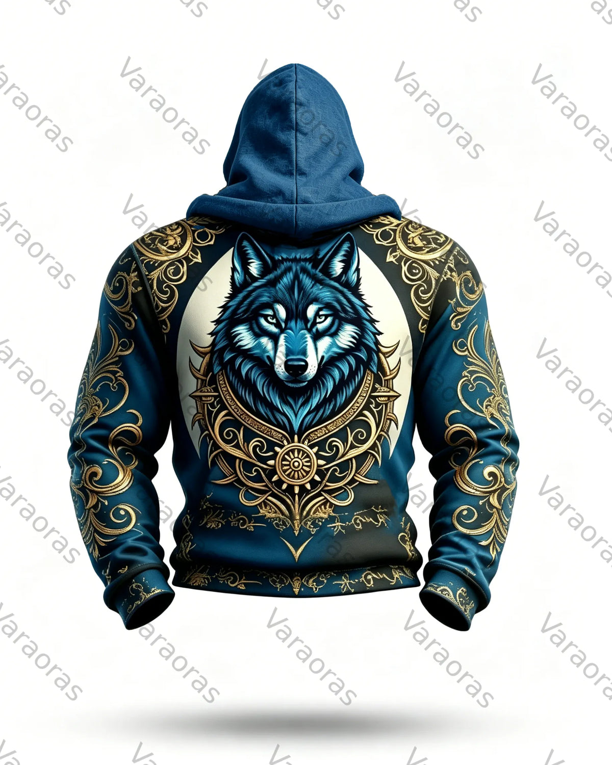 Men's Fashion Viking Contrast Color Wolf Embroidered Hoodie & Pants Two-Piece Set 2222