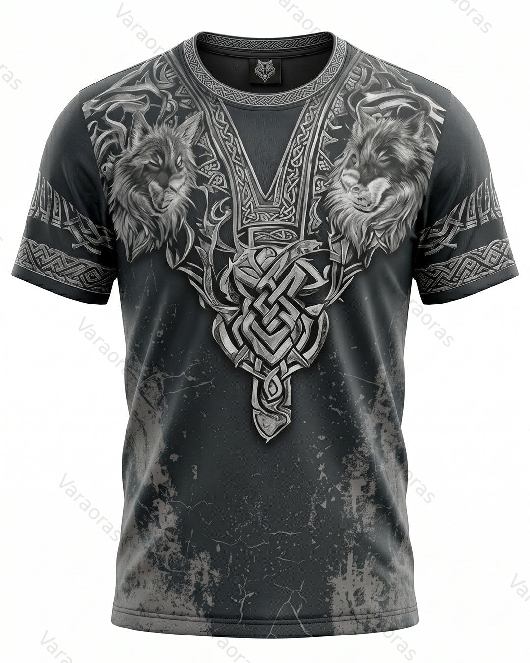 Men's Fashionable Viking Contrast Color Wolf Print T-shirt 6979