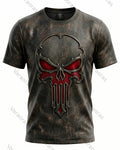 Men's Fashionable Viking Contrast Color Skull Embroidered T-shirt 3621