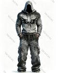 Men's Fashion Gradient Skull Embroidered Hoodie & Pants Two-Piece Set 1008